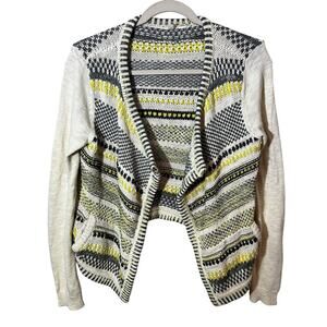 Anthropologie Moth Women's Open Front Cardigan Sweater Cream Yellow Gray Small
